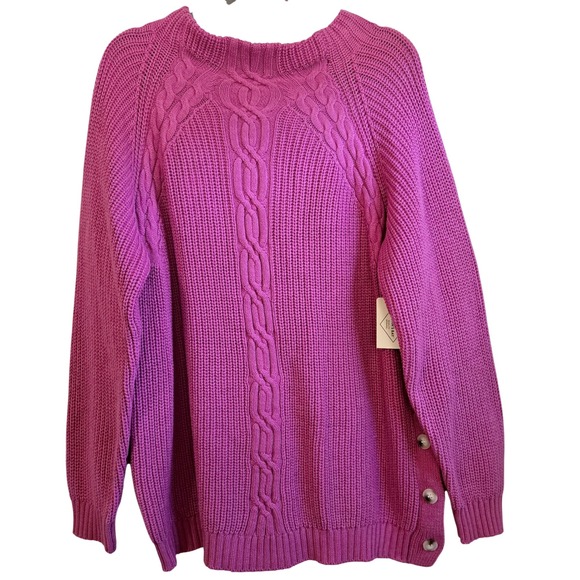 St. John's Bay Sweaters - St Johns Bay NWT Fishermans Womens XXL Party Pink Cable Knit Button Side Sweater